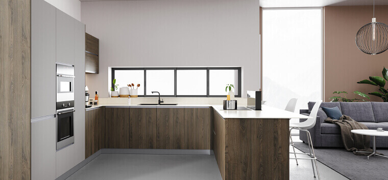 Wooden U-Shape Kitchen Interior