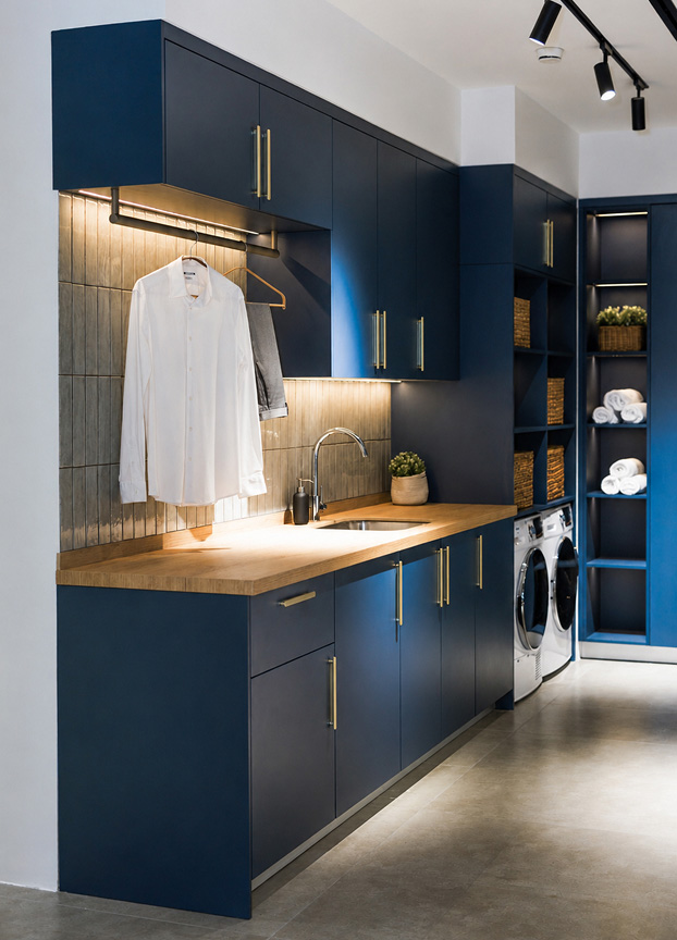 Contemporary Navy Laundry Room