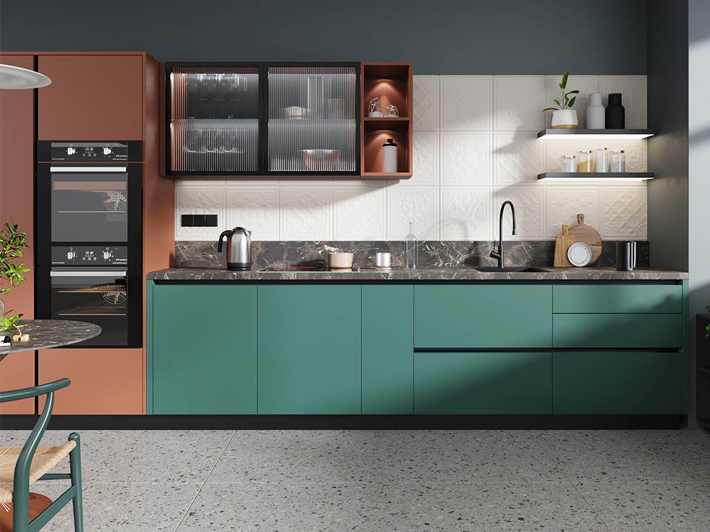 Pantry Kitchen Army Green and Salmon