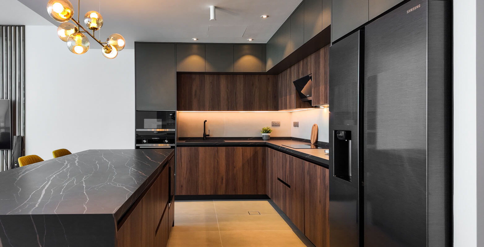 Black L-Shape Kitchen with Island