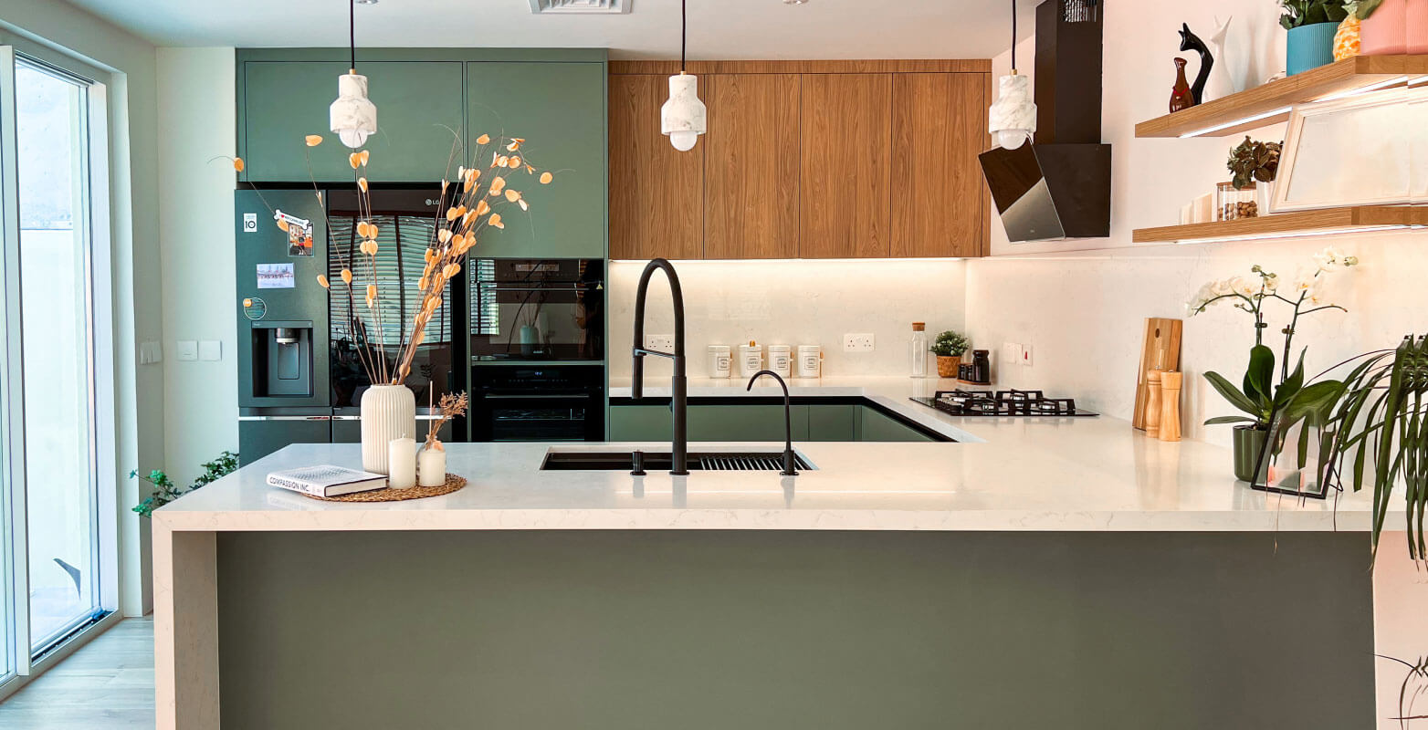 Green U-Shape Kitchen 