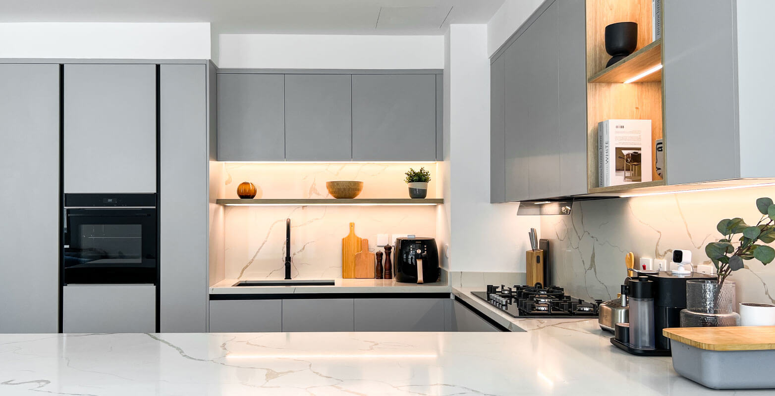 Modern U-Shape Kitchen with Gray Cabinets
